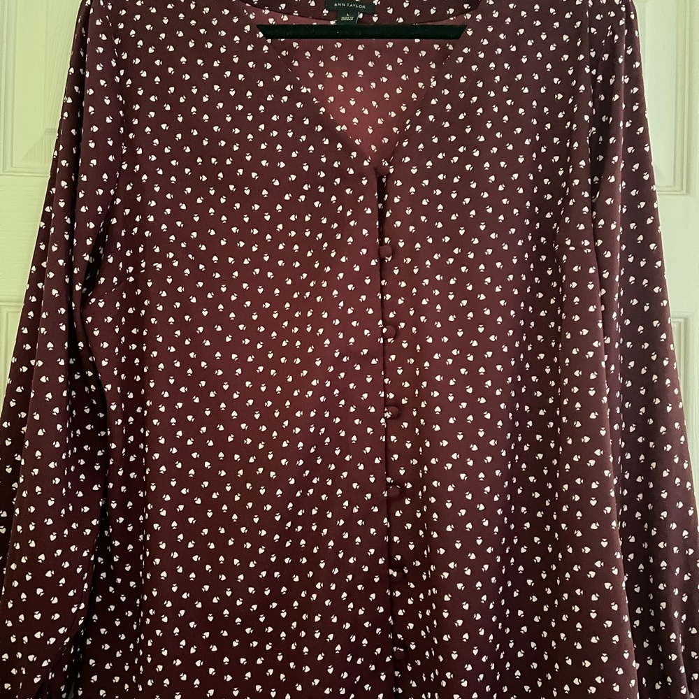 Ann Taylor Red Fitted Buttoned Blouse